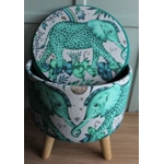Large 40x40x40cm STORAGE Stool/Footstool Green Harris Tweed & Elephant Fabric