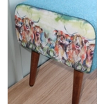 Large Rectangular Aqua Harris Tweed and Voyage Maison Heilan Herd, Highland Cow covered Footstool