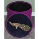 Large 40x40x40cm STORAGE Stool/Footstool Pink Purple Harris Tweed  & Voyage Embroidered  Peacock