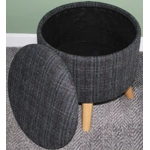 Large 40x40x40cm STORAGE Stool/Footstool Charcoal Check Harris Tweed