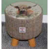 SMALL 28cm(D)x28cm(H) Round Footstool 4 Wooden Legs Highland Cow  Herringbone Check Harris Tweed