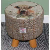 SMALL 28cm(D)x28cm(H) Round Footstool 4 Wooden Legs Highla..