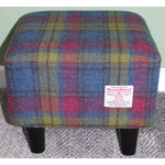 MEDIUM Square Footstool Covered with Pink, Blue Yellow Check Harris Tweed