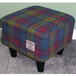 MEDIUM Square Footstool Covered with Pink, Blue Yellow Check Harris Tweed