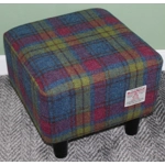MEDIUM Square Footstool Covered with Pink, Blue Yellow Check Harris Tweed