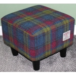 MEDIUM Square Footstool Covered with Pink, Blue Yellow Check Harris Tweed
