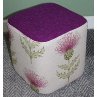 SMALL 27x27x28cm CUBE Pouffe Footstool Herringbone Harris Tweed & Voyage Thistle