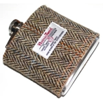 Harris Tweed Covered 6oz Hipflask In Wooden Chess Set Box With 4 Cups & Funnel