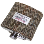 Harris Tweed Covered 6oz Hipflask In Wooden Chess Set Box With 4 Cups & Funnel