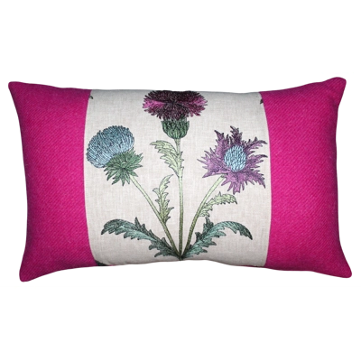 Pink Harris Tweed Cushion with  embroidered Thistle  - Cushion Pad included