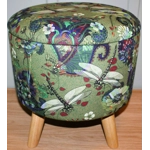 Large 40x40x40cm STORAGE Stool/Footstool Green Velvet Dragonfly