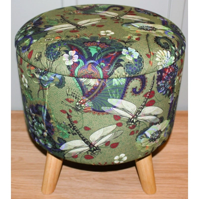 Large 40x40x40cm STORAGE Stool/Footstool Green Velvet Dragonfly