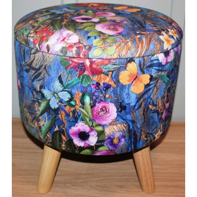 Large 40x40x40cm STORAGE Stool/Footstool Meadow Flowers Butterflies Velvet