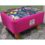 MEDIUM 40x30x25cm Rectangular Footstool Italian Velvet Meadow Flowers Fabric & Pink Harris Tweed