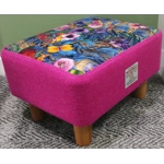 MEDIUM 40x30x25cm Rectangular Footstool Italian Velvet Meadow Flowers Fabric & Pink Harris Tweed