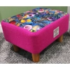 MEDIUM 40x30x25cm Rectangular Footstool Italian Velvet Meadow Flowers Fabric & Pink Harris Tweed