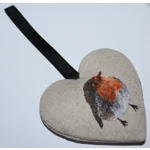 Robin Hanging Heart Decoration, Door Hanger with Christmas  Robin on both Sides