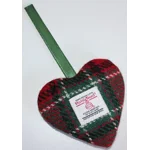 Red Check Harris Tweed & Christmas Scandi Deer Hanging Heart Decoration, Door Hanger