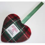 Red Check Harris Tweed & Christmas Scandi Deer Hanging Heart Decoration, Door Hanger
