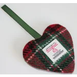 Red Check Harris Tweed & Christmas Scandi Deer Hanging Heart Decoration, Door Hanger