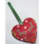 Red Check Harris Tweed & Christmas Scandi Deer Hanging Heart Decoration, Door Hanger