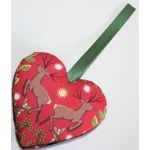 Red Check Harris Tweed & Christmas Scandi Deer Hanging Heart Decoration, Door Hanger