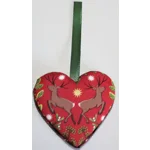Red Check Harris Tweed & Christmas Scandi Deer Hanging Heart Decoration, Door Hanger