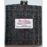 7oz Hip Flask Charcoal Harris Tweed Cover Boxed Funnel & 2 Cups