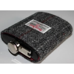7oz Hip Flask Charcoal Harris Tweed Cover Boxed Funnel & 2 Cups