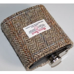 7oz Hip Flask Herringbone Harris Tweed Cover Boxed Funnel & 2 Cups