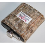 7oz Hip Flask Herringbone Harris Tweed Cover Boxed Funnel & 2 Cups
