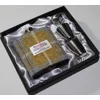 7oz Hip Flask Gold and Blue Check Harris Tweed Cover Boxed Funnel & 2 Cups
