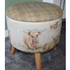 Large 40x40x40cm STORAGE Stool/Footstool Beige Check Harris Tweed & Voyage Maison Highland Cow