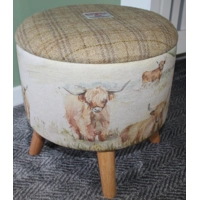 Large 40x40x40cm STORAGE Stool/Footstool Beige Check Harris Tweed & Voyage Maison Highland Cow