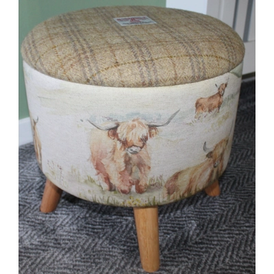 Large 40x40x40cm STORAGE Stool/Footstool Beige Check Harris Tweed & Voyage Maison Highland Cow
