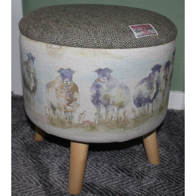 Large 40x40x40cm STORAGE Stool/Footstool Green Barleycorn Harris Tweed & Voyage Maison Come By Sheep