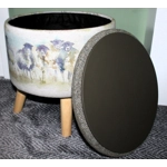 Large 40x40x40cm STORAGE Stool/Footstool Green Barleycorn Harris Tweed & Voyage Maison Come By Sheep