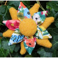 Yellow Harris Tweed & Floral Corsage Brooch