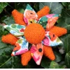 Orange Harris Tweed & Floral Corsage Brooch