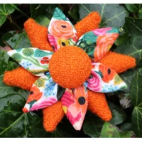 Orange Harris Tweed & Floral Corsage Brooch