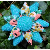 Turquoise & Green Herringbone Harris Tweed & Floral Corsage Brooch