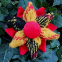 Loud Macleod of Lewis Tartan Check Harris Tweed & Red Velvet Corsage Brooch