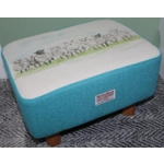 MEDIUM 40x30x25cm Rectangular Footstool Teal/Green Herringbone Harris Tweed & Sheep