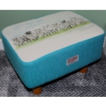 MEDIUM 40x30x25cm Rectangular Footstool Teal/Green Herringbone Harris Tweed & Sheep