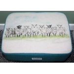 MEDIUM 40x30x25cm Rectangular Footstool Teal/Green Herringbone Harris Tweed & Sheep