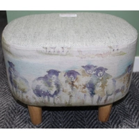 OVAL Footstool (40cm x 30cm x 30cm) Light Grey Herringbone Harris Tweed & Voyage Come By Sheep