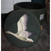 Large 40x40x40cm STORAGE Stool/Footstool Green/Black Herringbone Harris Tweed Velvet Geese