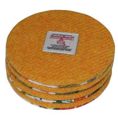 Set of 2 or 4 Round Chunky Reversible Drinks Coasters Citrus Harris Tweed & Floral Set of 2 or 4 Round Chunky Reversible Drinks Coasters Citrus Harris Tweed & Floral