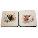 Set of 2 or 4 CHUNKY Square Reversible Drinks Coasters Macleod Harris Tweed & Highland Cow Set of 2 or 4 CHUNKY Square Reversible Drinks Coasters Macleod Harris Tweed & Highland Cow
