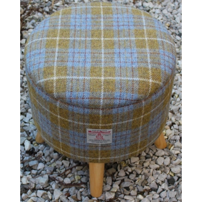 Large 40x40x40cm STORAGE Stool/Footstool Gold Blue Check Harris Tweed Scalamandre Quails Large 40x40x40cm STORAGE Stool/Footstool Gold Blue Check Harris Tweed Scalamandre Quails